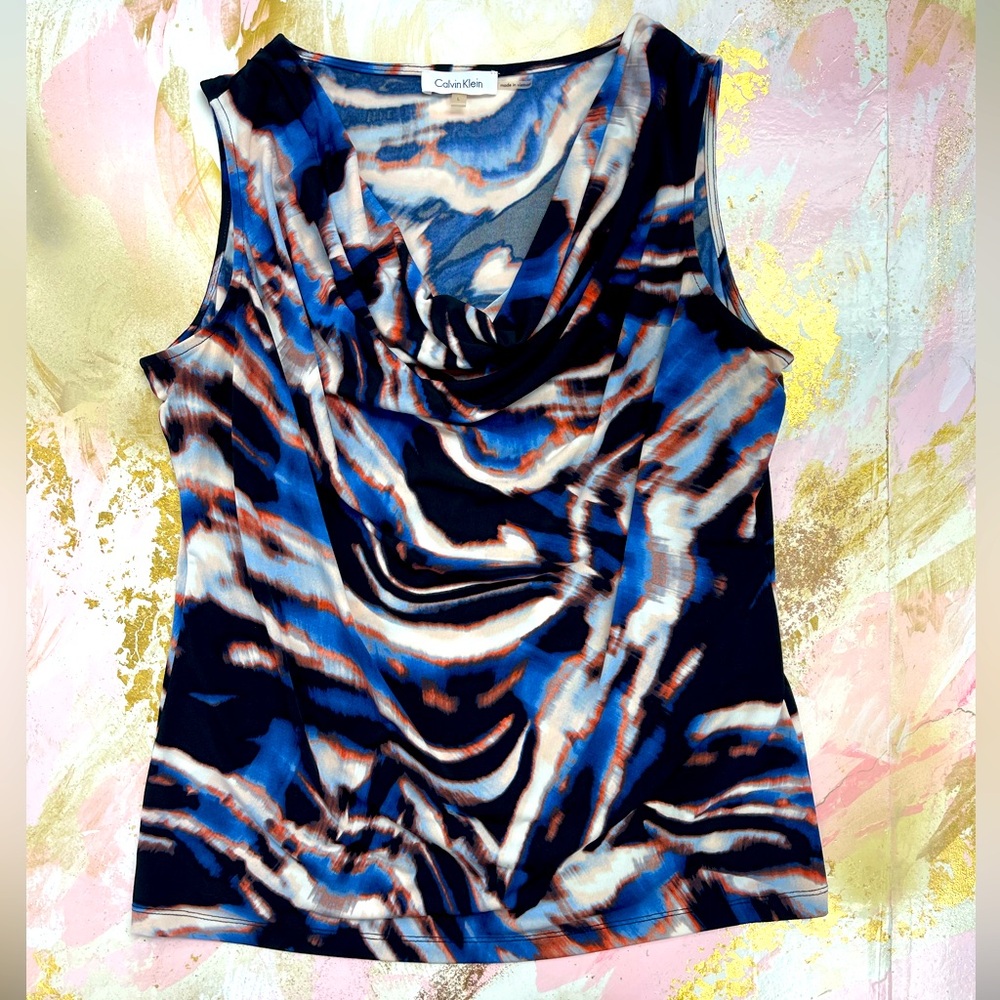Calvin Klein multicolor cowl neckline Sleeveless top L